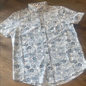International Report Floral Blue Button Down Hawaiian Men's Shirt Medium